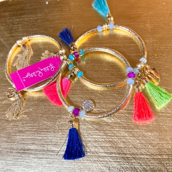 LILLY PULITZER NWT 3 pc BOHO GOLD TASSEL BRACELET TRIO - STRETCH - STACK - Picture 3 of 10